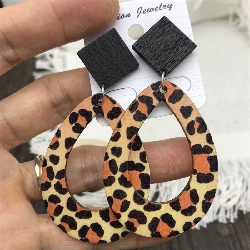 Wholesale Leopard Zebra Vintage Wood Earrings